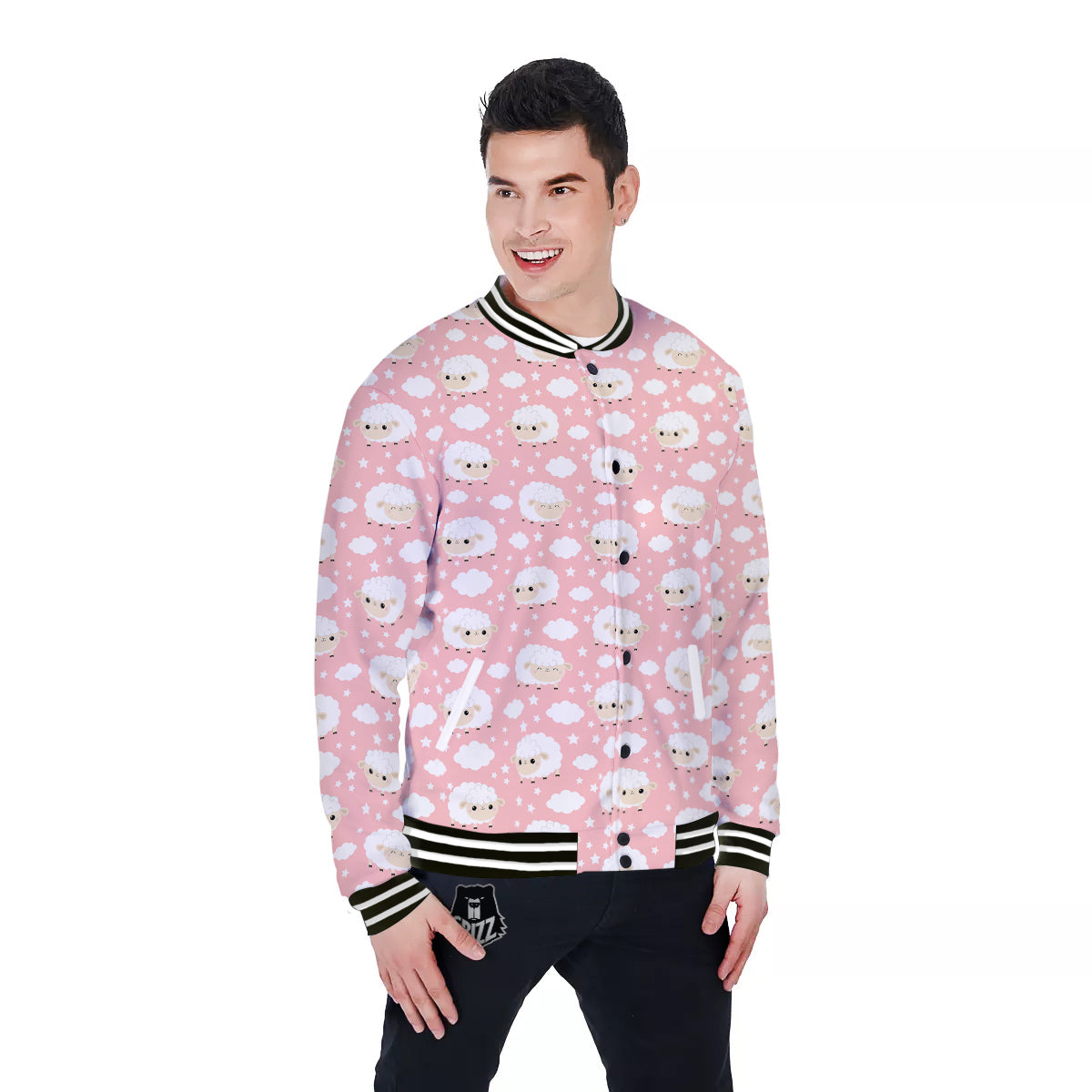 Sheep Cute Print Pattern Baseball Jacket-grizzshop