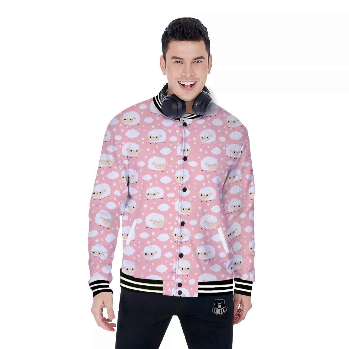 Sheep Cute Print Pattern Baseball Jacket-grizzshop