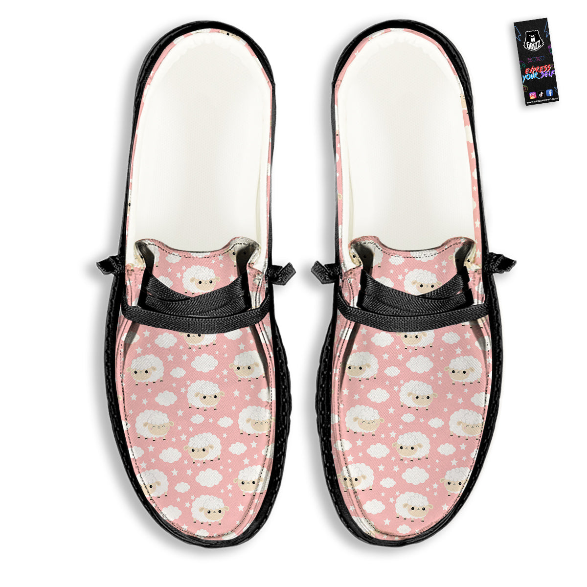 Sheep Cute Print Pattern Black Loafers-grizzshop