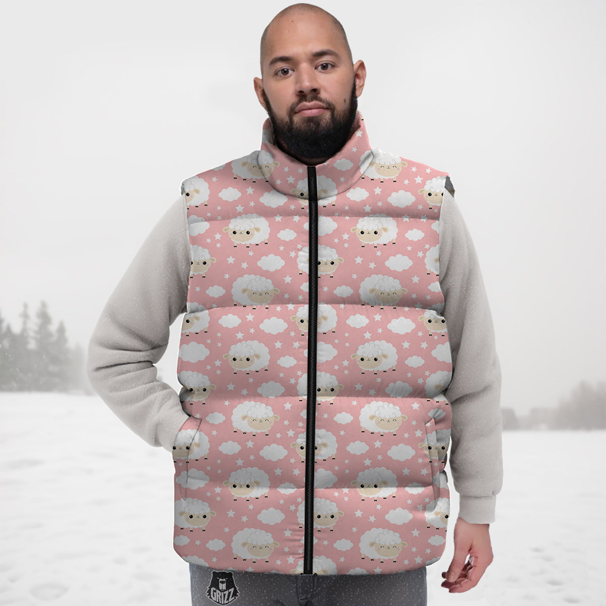 Sheep Cute Print Pattern Down Vest