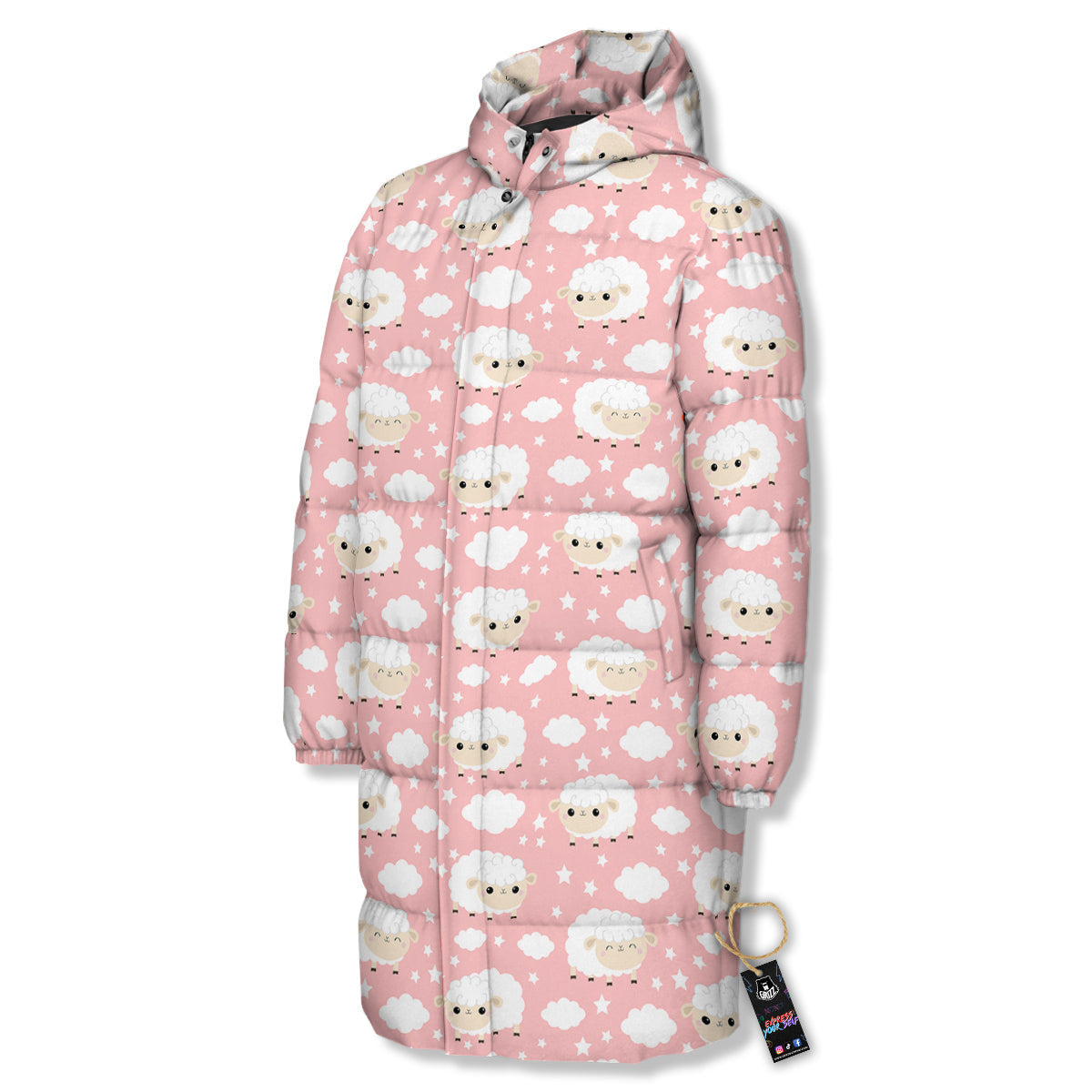 Sheep Cute Print Pattern Long Down Jacket-grizzshop