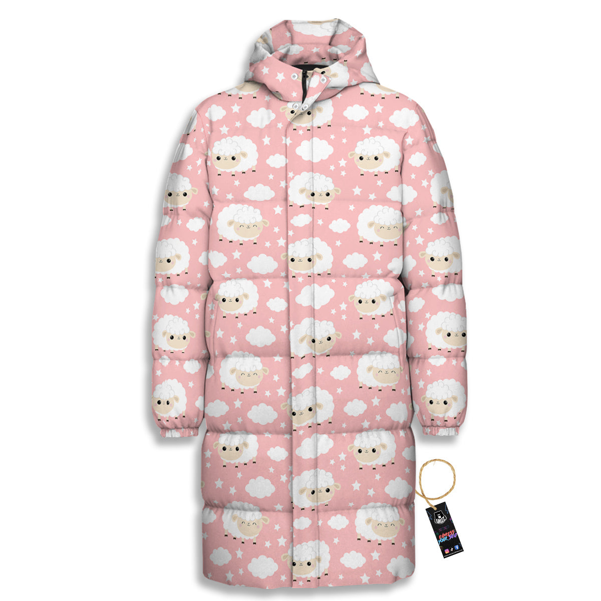 Sheep Cute Print Pattern Long Down Jacket-grizzshop