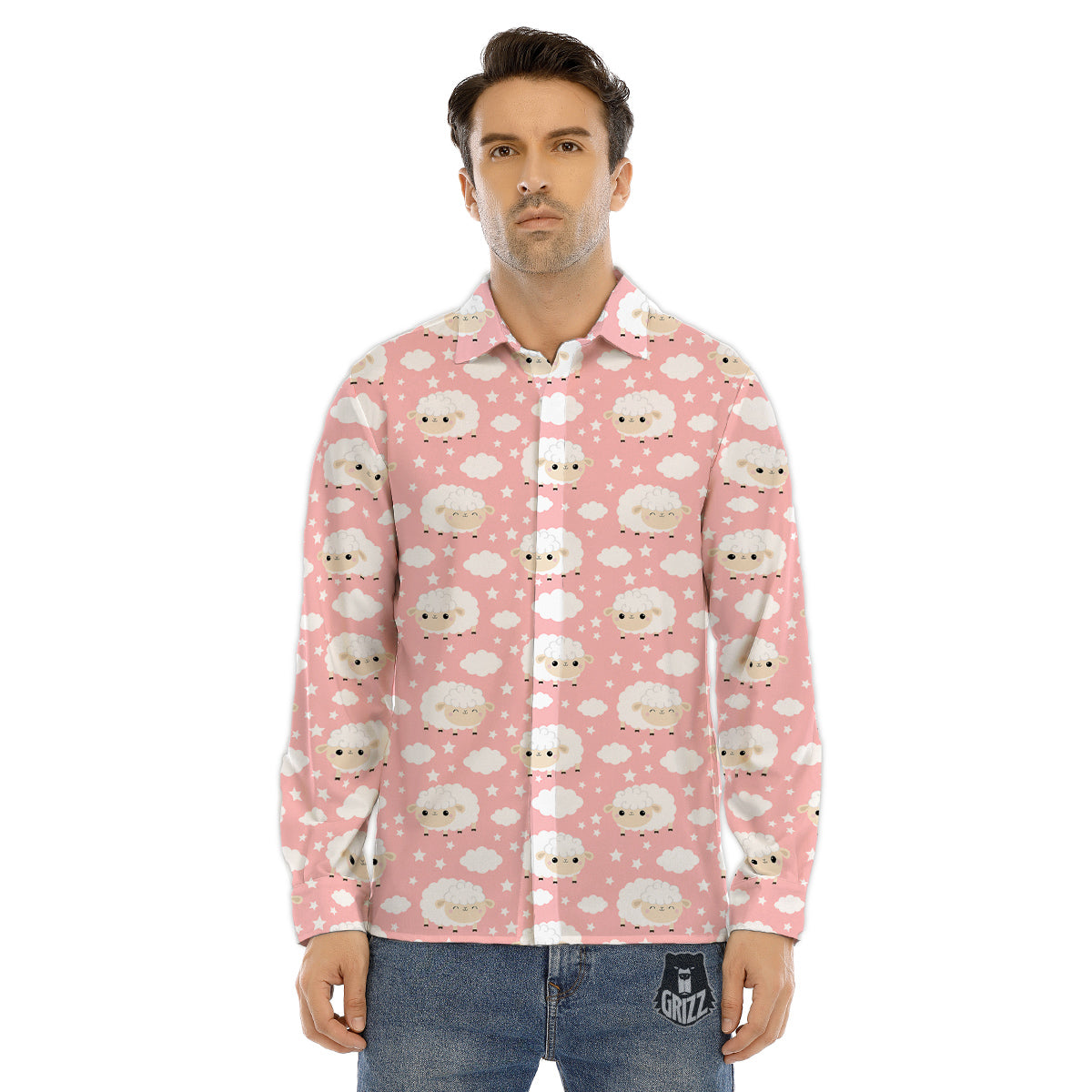 Sheep Cute Print Pattern Men's Dress Shirts-grizzshop