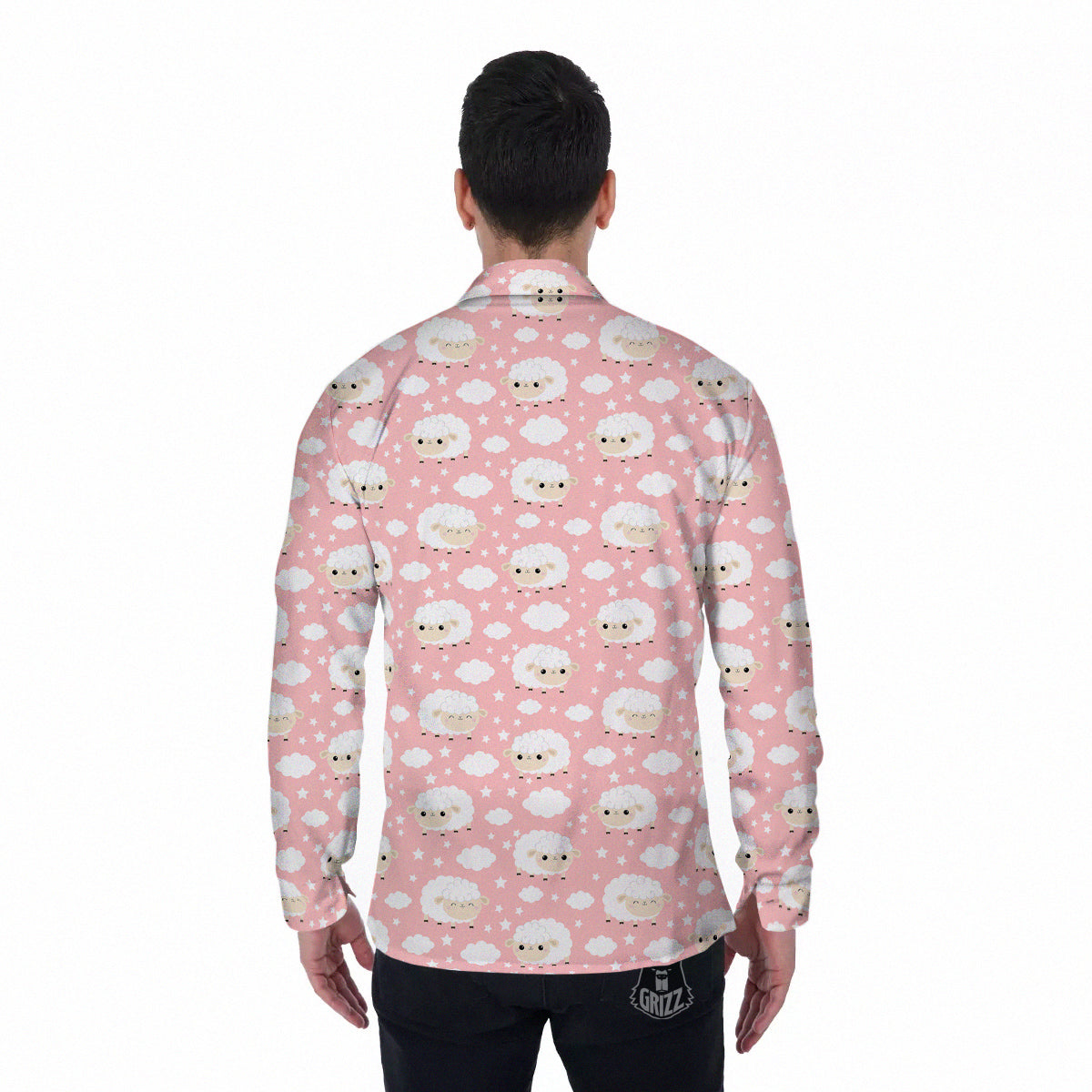 Sheep Cute Print Pattern Men's Long Sleeve Shirts-grizzshop