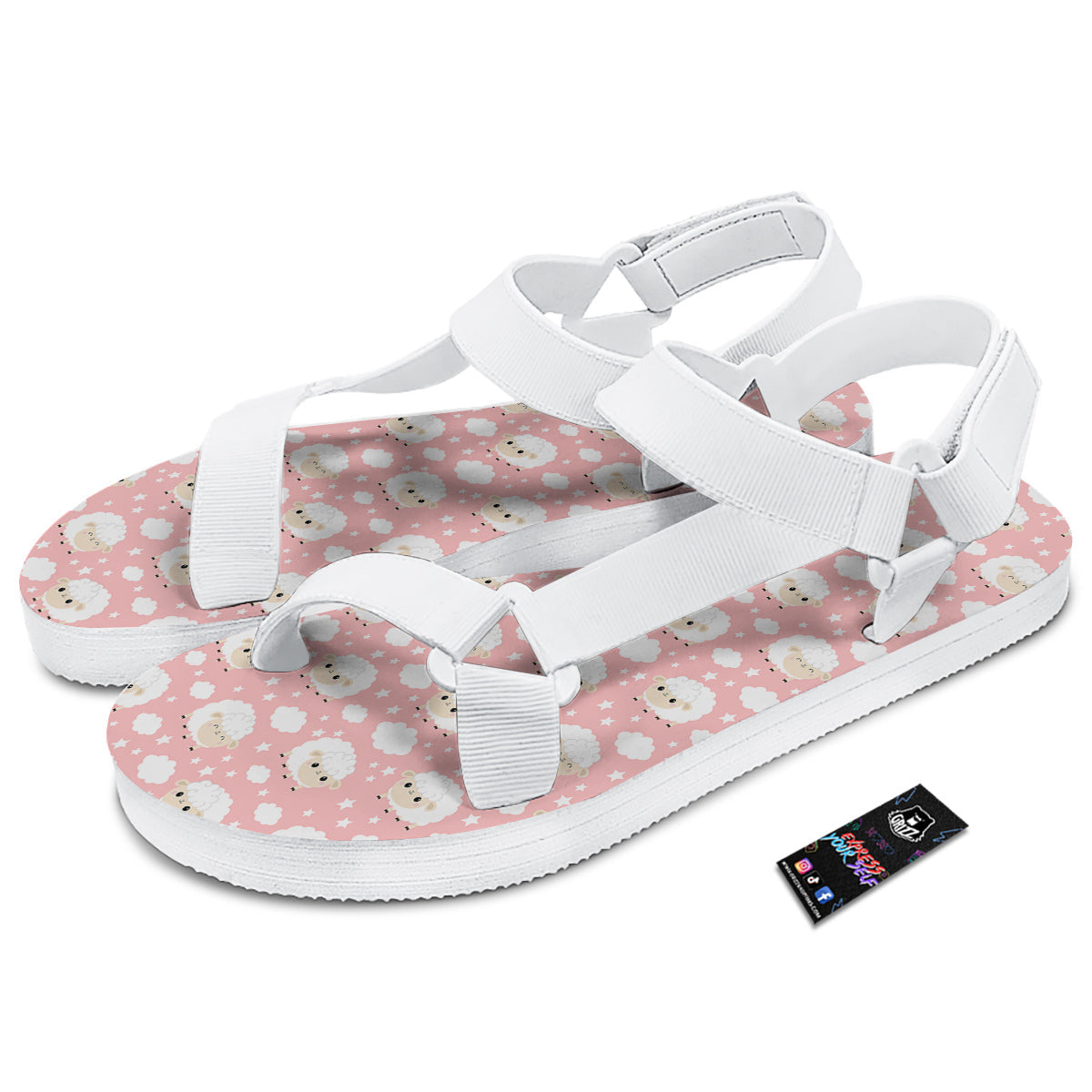 Sheep Cute Print Pattern White Open Toe Sandals-grizzshop