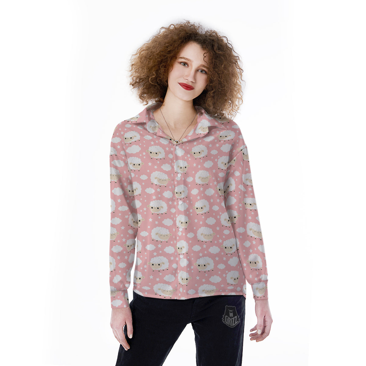 Sheep Cute Print Pattern Women's Long Sleeve Shirts-grizzshop