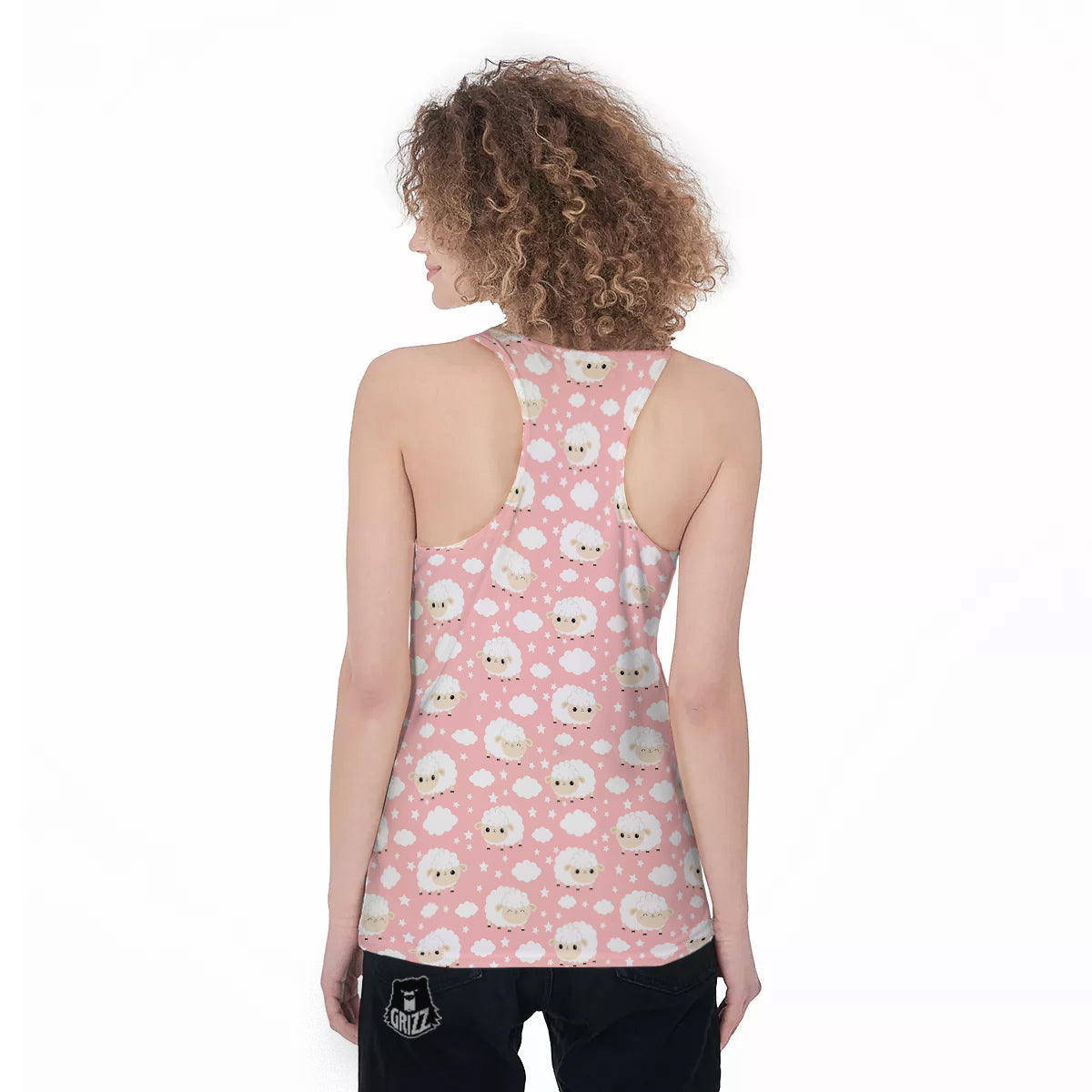 Sheep Cute Print Pattern Women's Racerback Tank Top-grizzshop