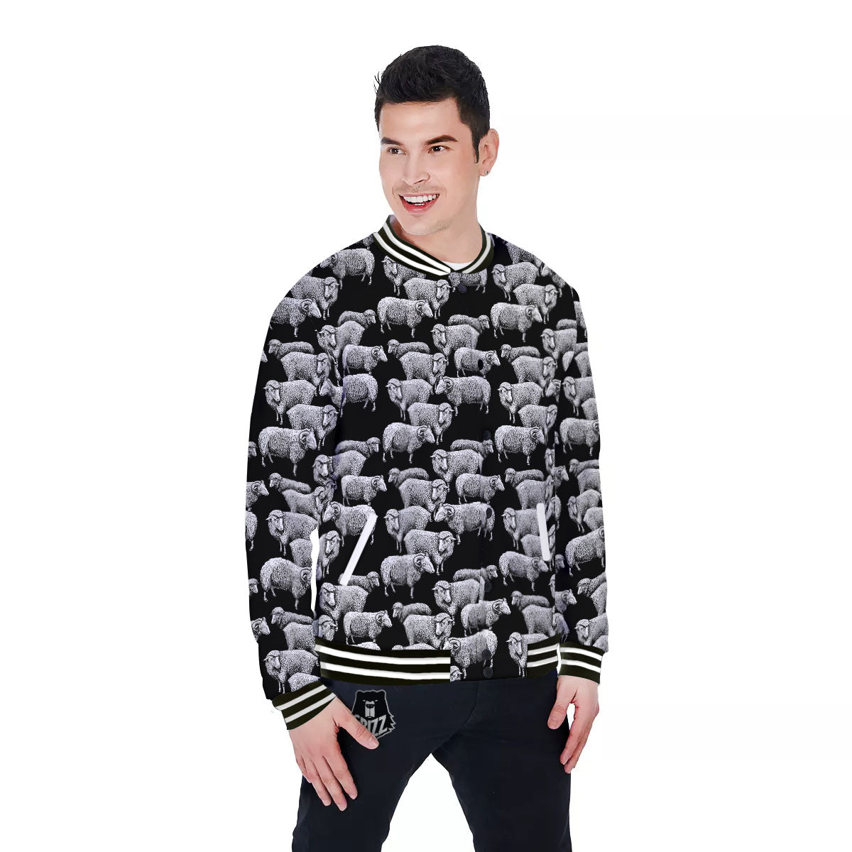 Sheep Doodle Print Pattern Baseball Jacket-grizzshop