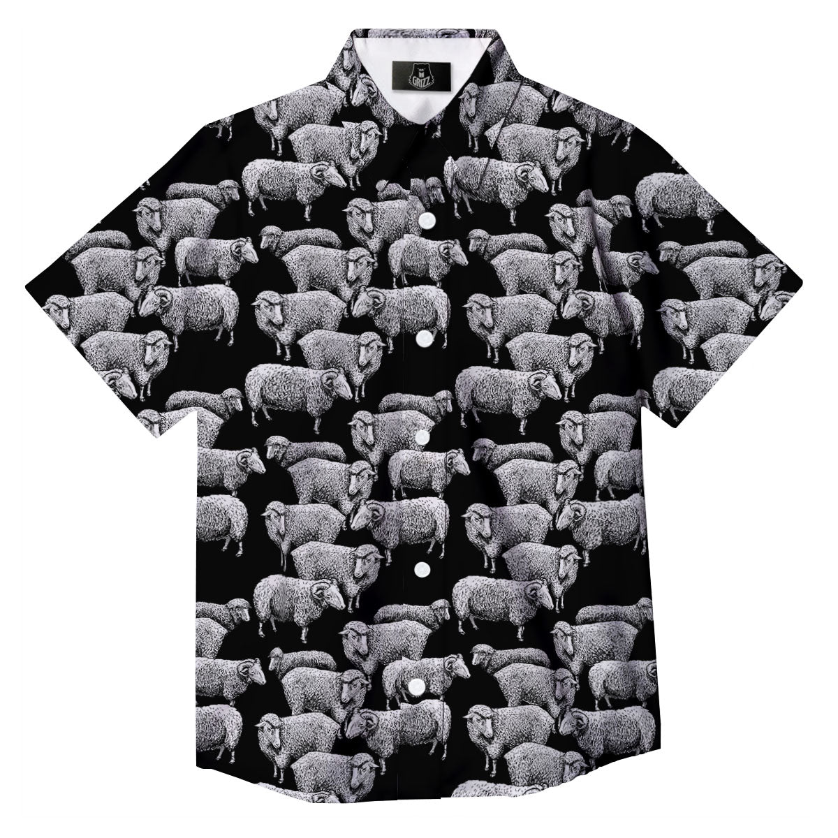 Sheep Doodle Print Pattern Button Up Shirt-grizzshop