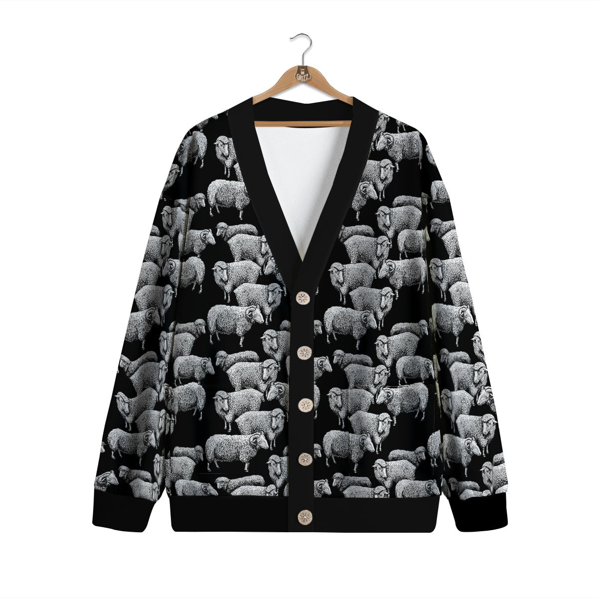 Sheep Doodle Print Pattern Cardigan-grizzshop