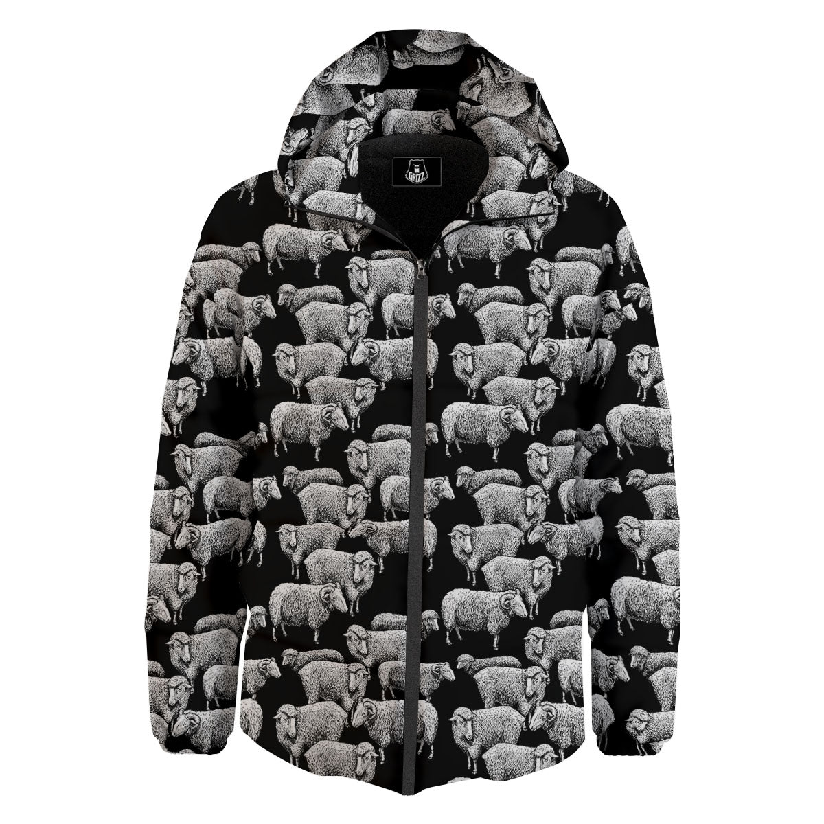 Sheep Doodle Print Pattern Down Jacket-grizzshop