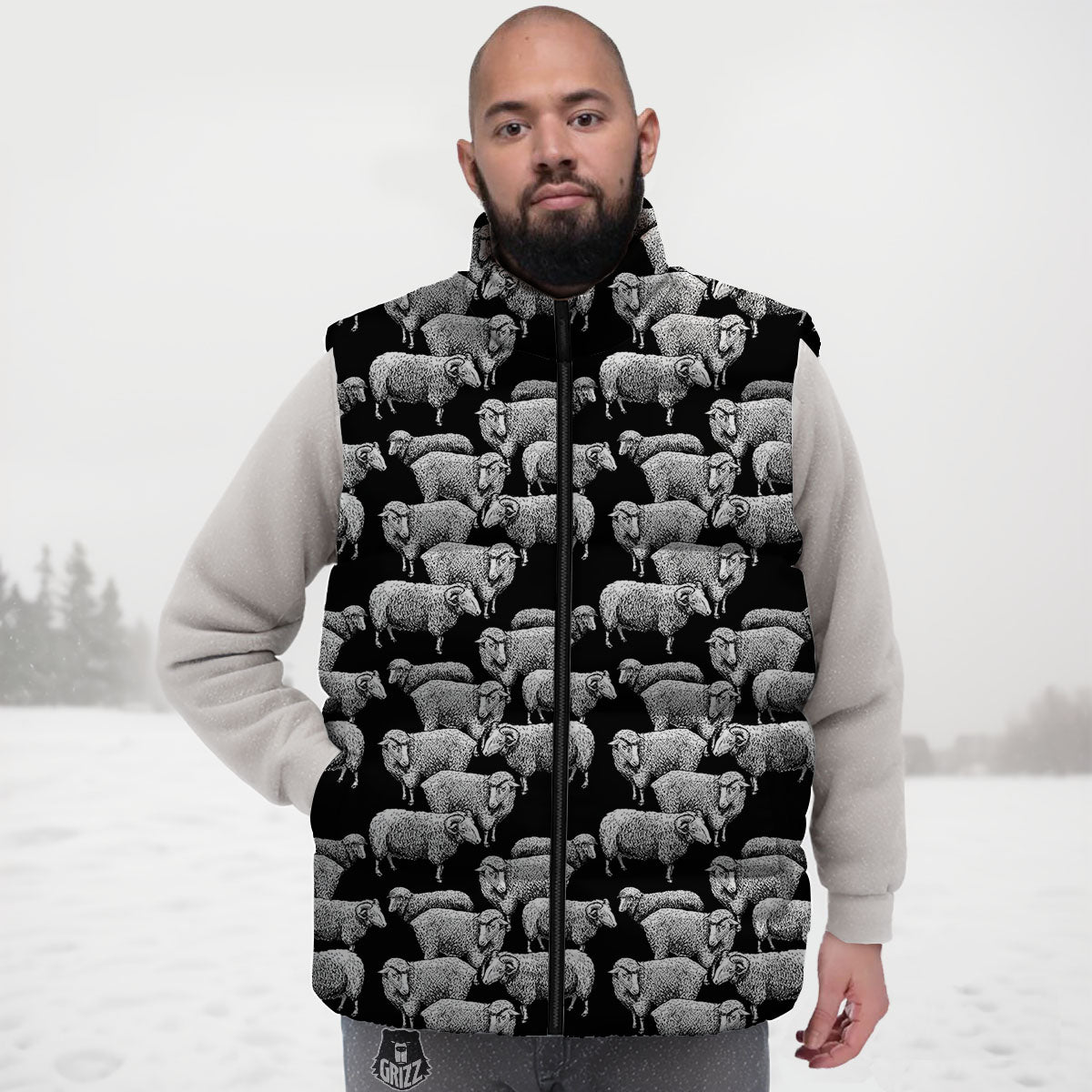 Sheep Doodle Print Pattern Down Vest
