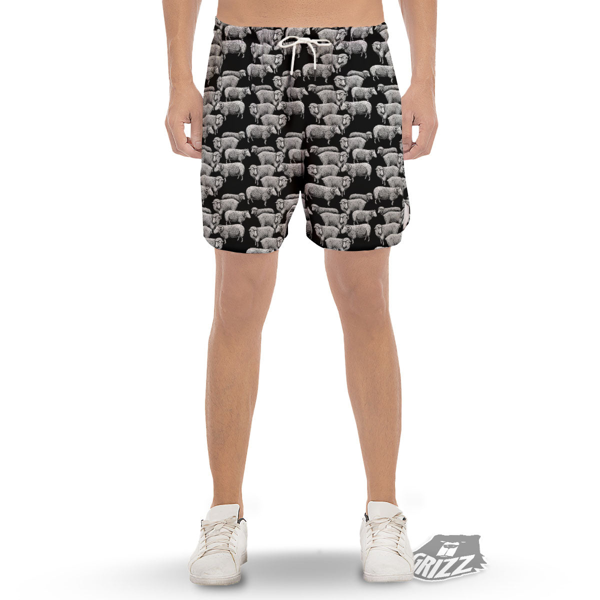 Sheep Doodle Print Pattern Men's Gym Shorts-grizzshop