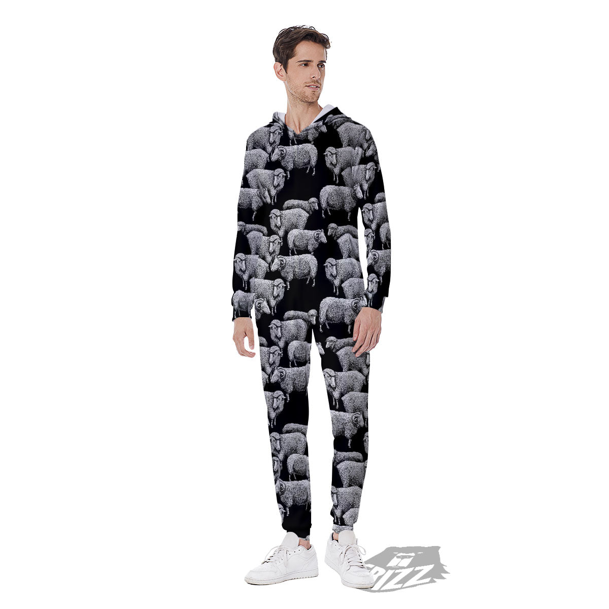 Sheep Doodle Print Pattern Men's Jumpsuit-grizzshop