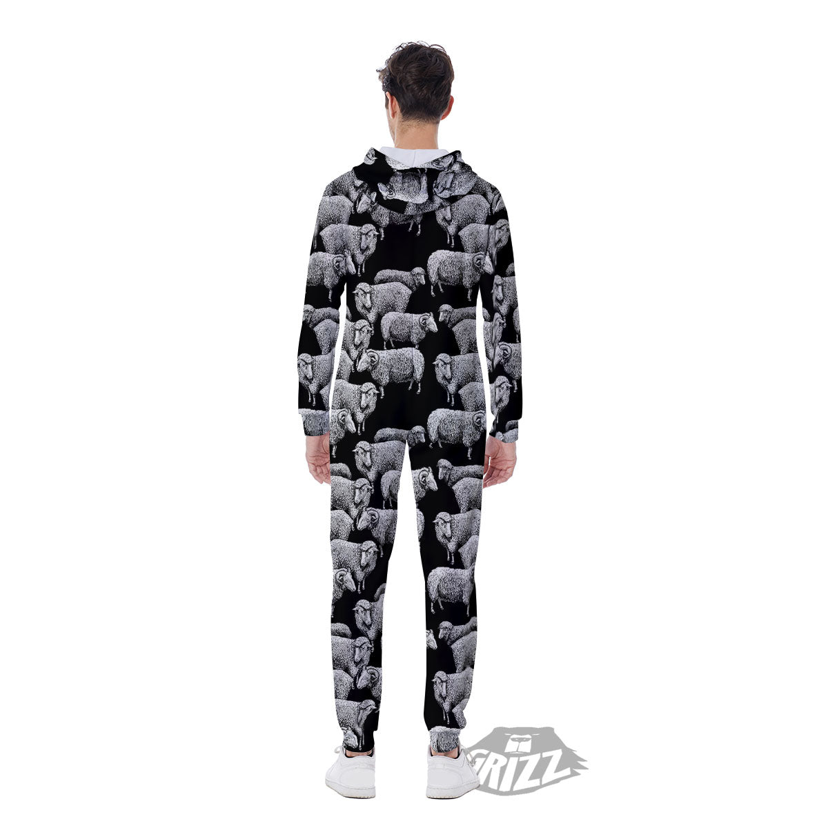 Sheep Doodle Print Pattern Men's Jumpsuit-grizzshop
