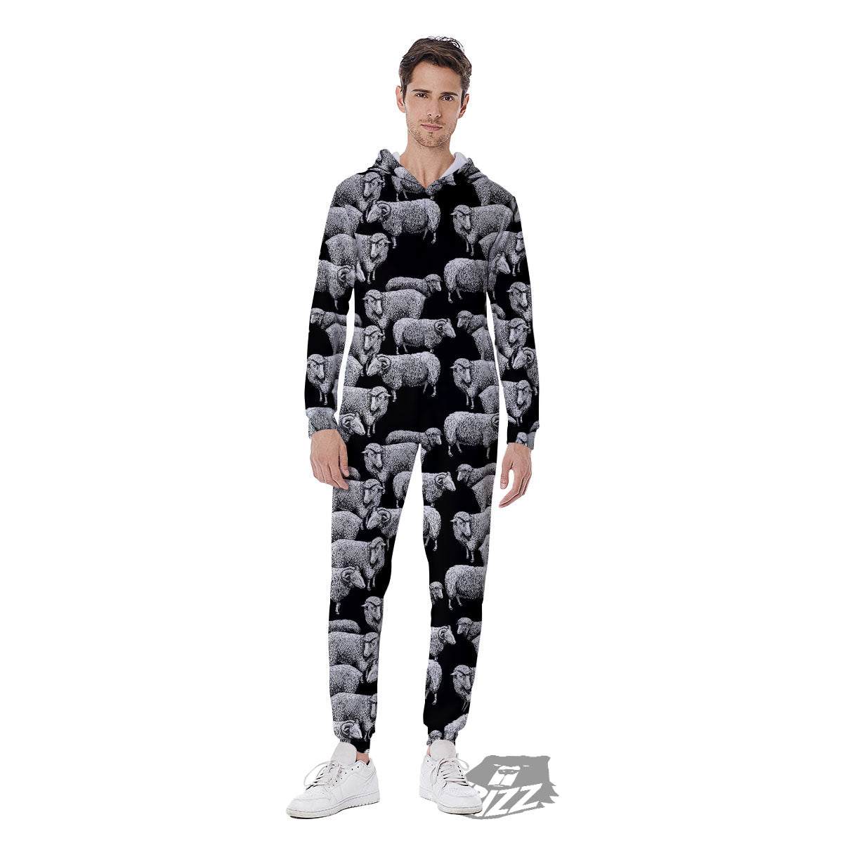 Sheep Doodle Print Pattern Men's Jumpsuit-grizzshop