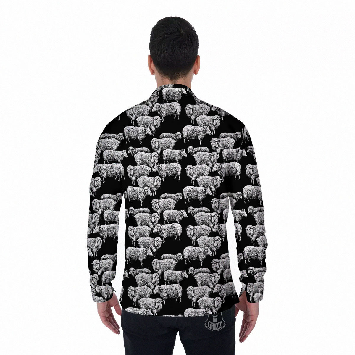 Sheep Doodle Print Pattern Men's Long Sleeve Shirts-grizzshop
