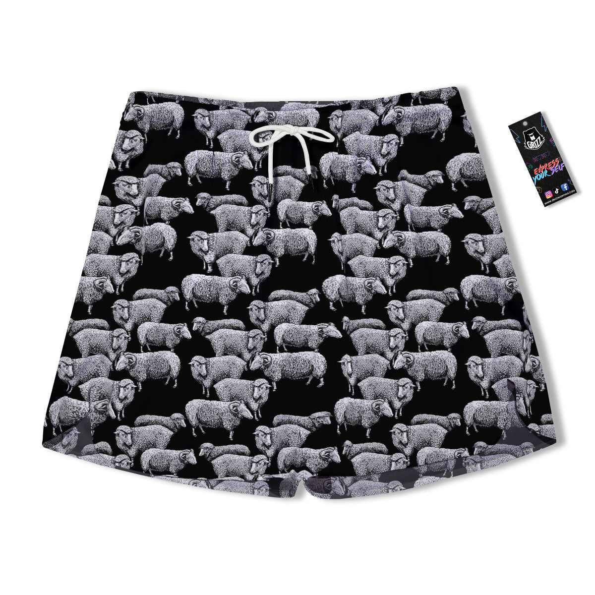 Sheep Doodle Print Pattern Men's Running Shorts-grizzshop