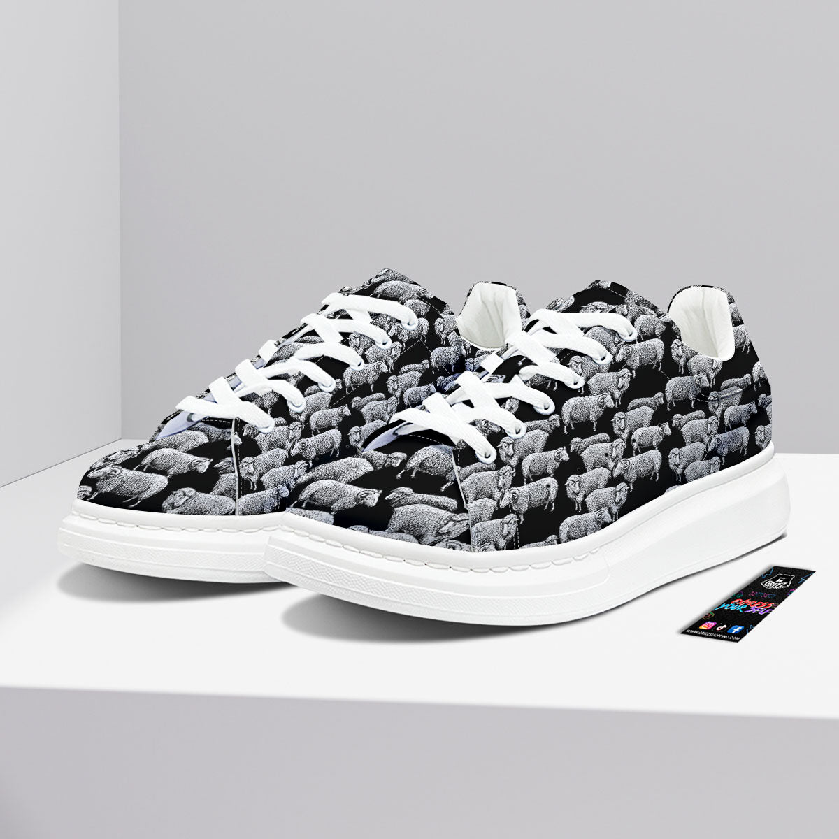 Sheep Doodle Print Pattern Platform Shoes-grizzshop