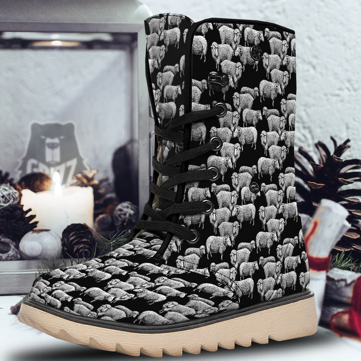 Sheep Doodle Print Pattern Snow Boots-grizzshop