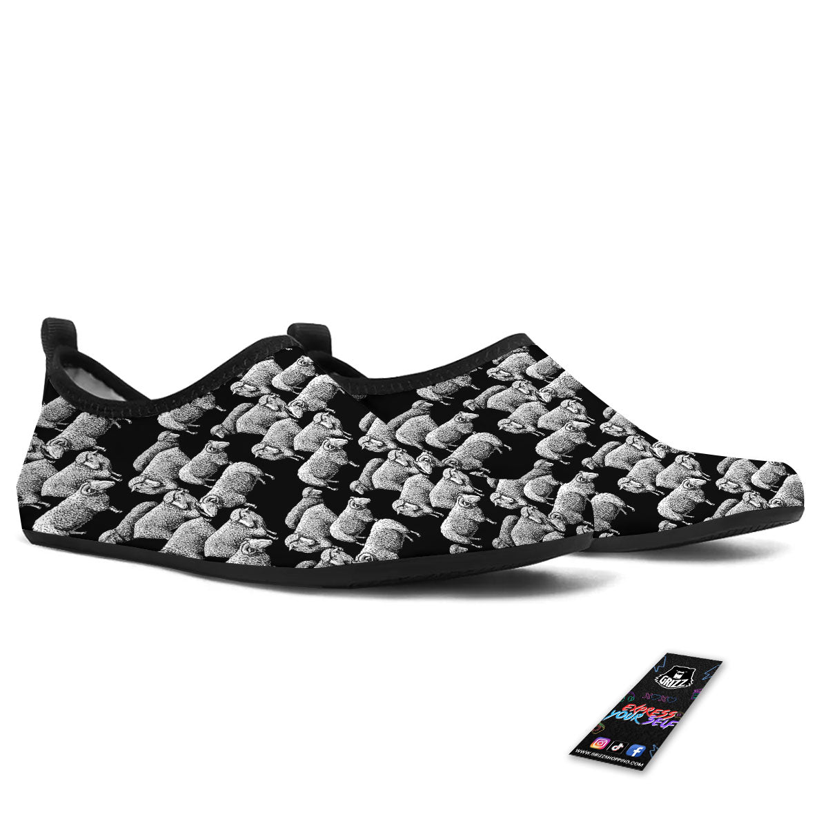 Sheep Doodle Print Pattern Water Shoes-grizzshop