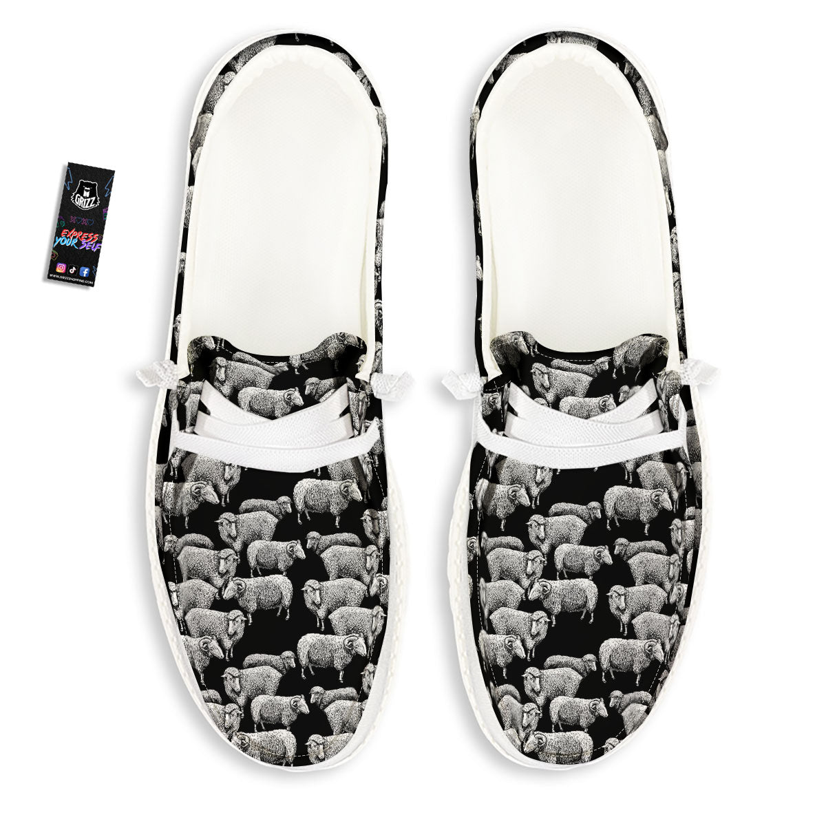 Sheep Doodle Print Pattern White Loafers-grizzshop