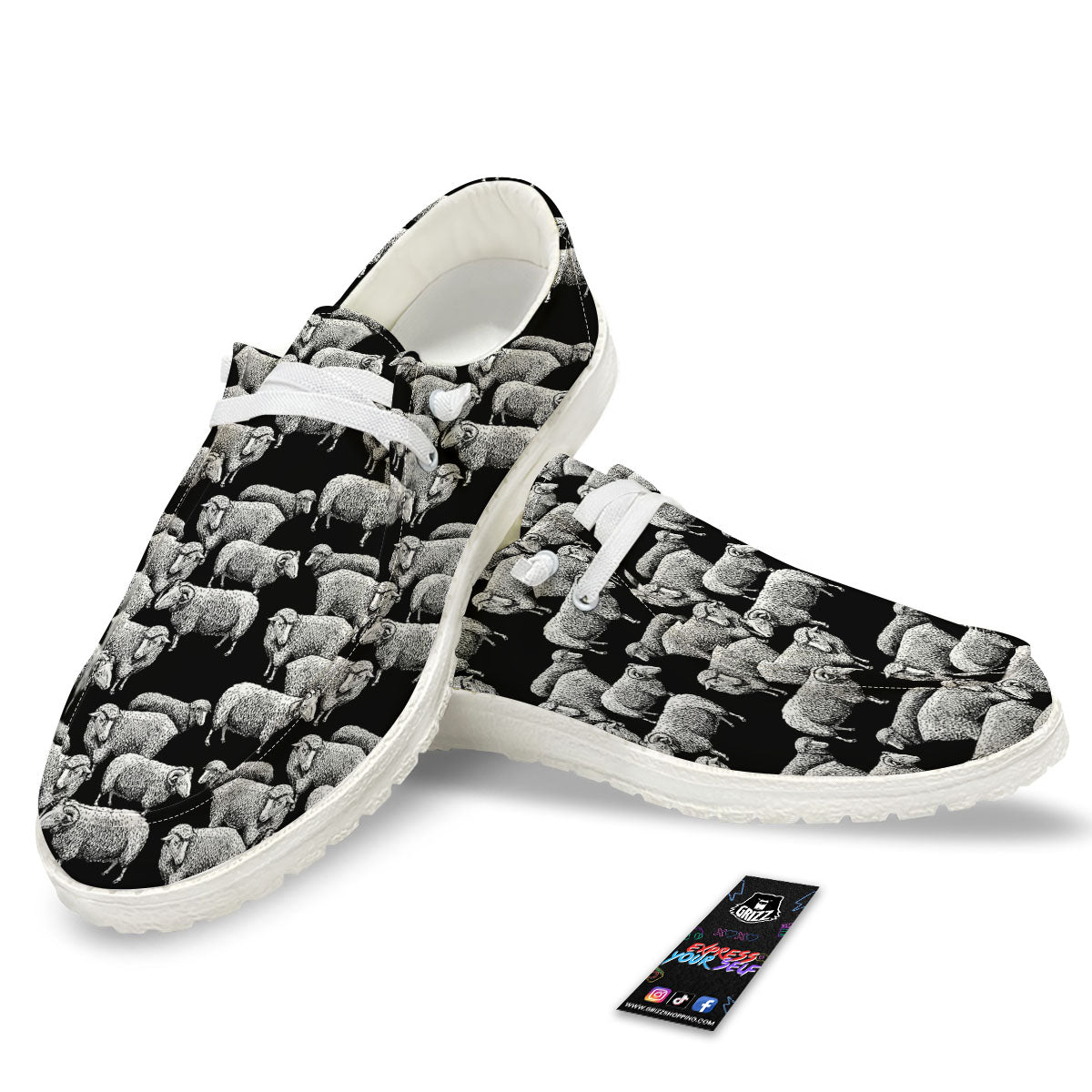 Sheep Doodle Print Pattern White Loafers-grizzshop