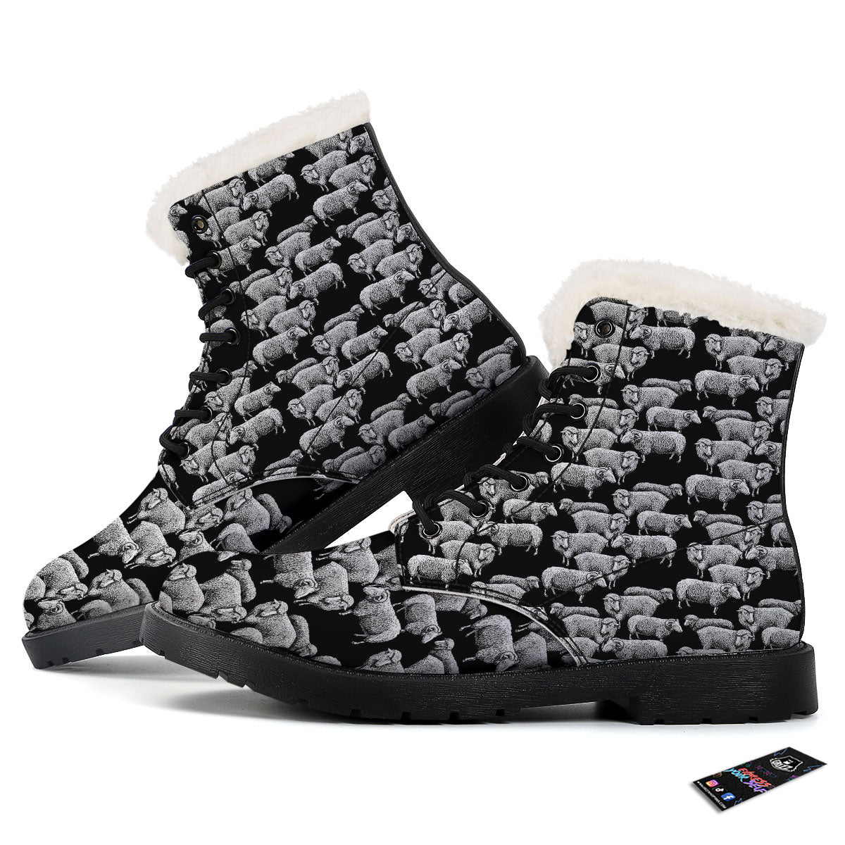Sheep Doodle Print Pattern Winter Boots-grizzshop