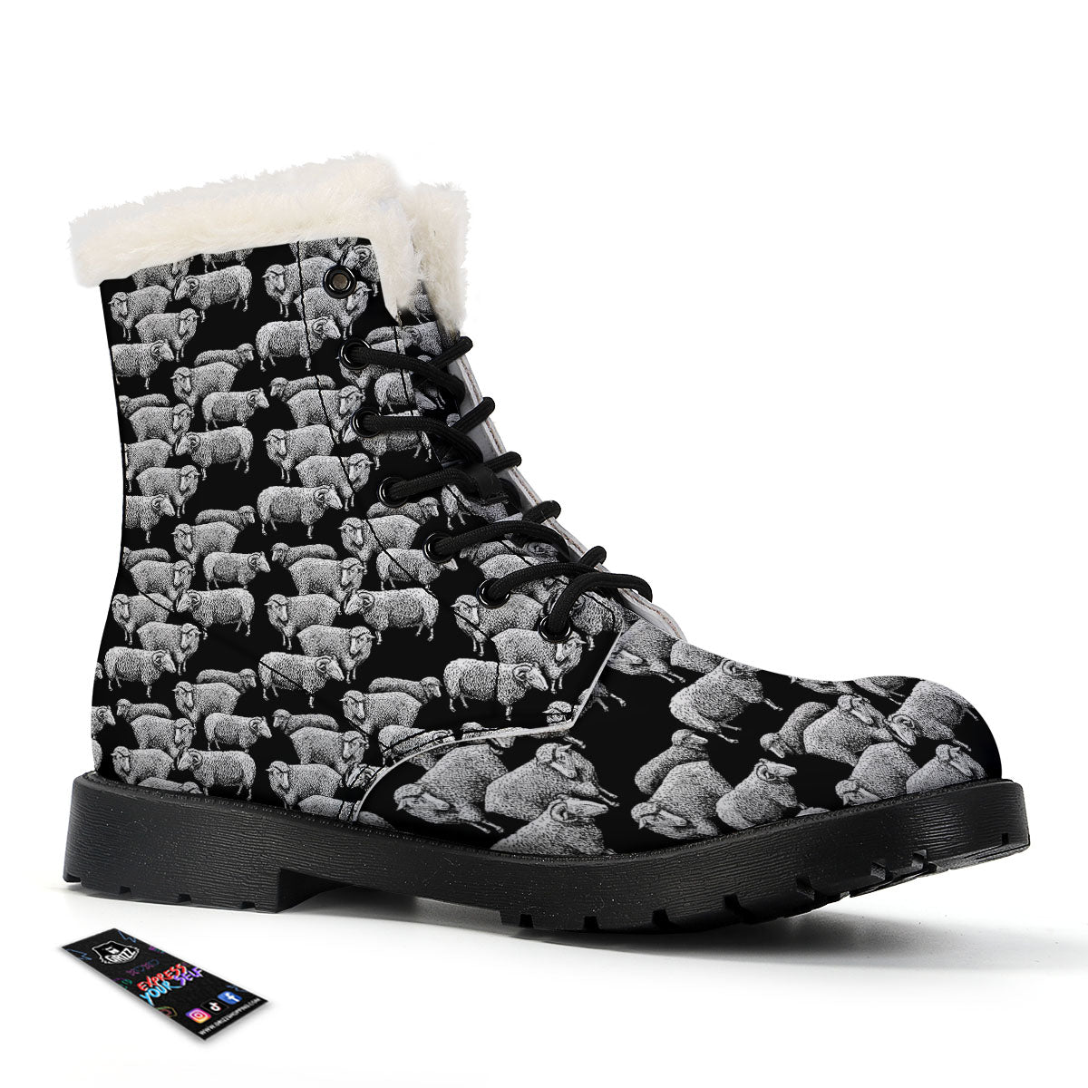 Sheep Doodle Print Pattern Winter Boots-grizzshop