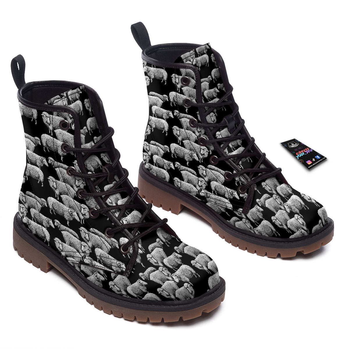 Sheep Doodle Print Pattern Work Boots-grizzshop