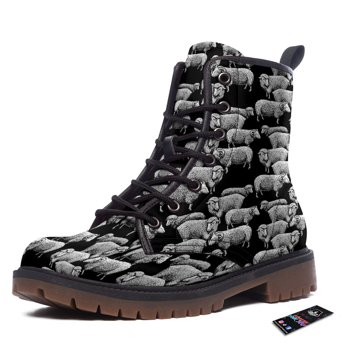 Sheep Doodle Print Pattern Work Boots-grizzshop