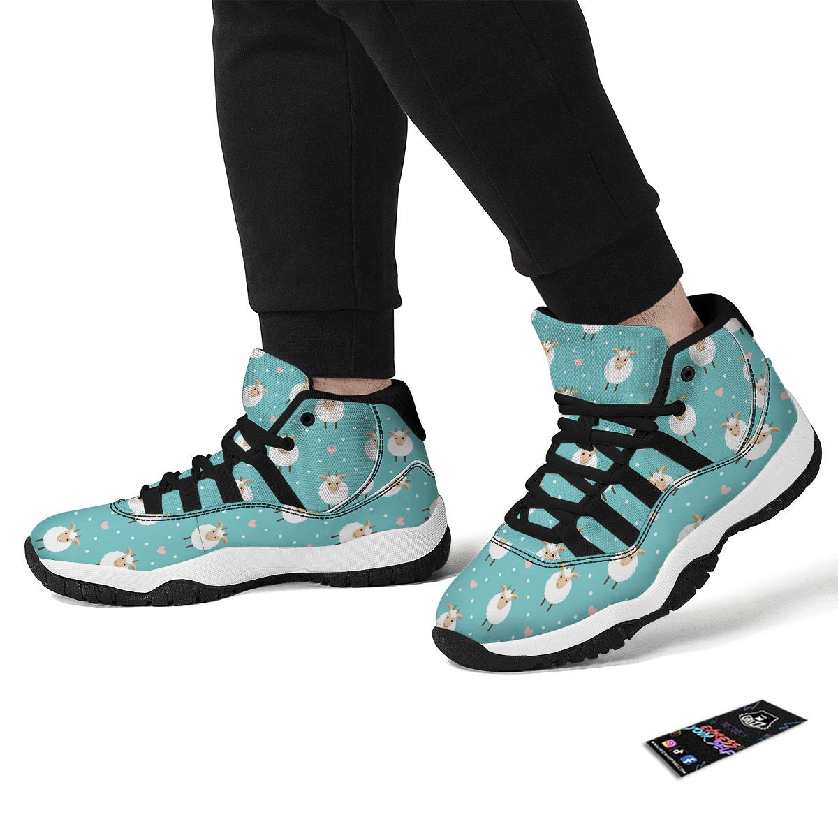 Sheep Goat Pattern Print Black Bball Shoes-grizzshop
