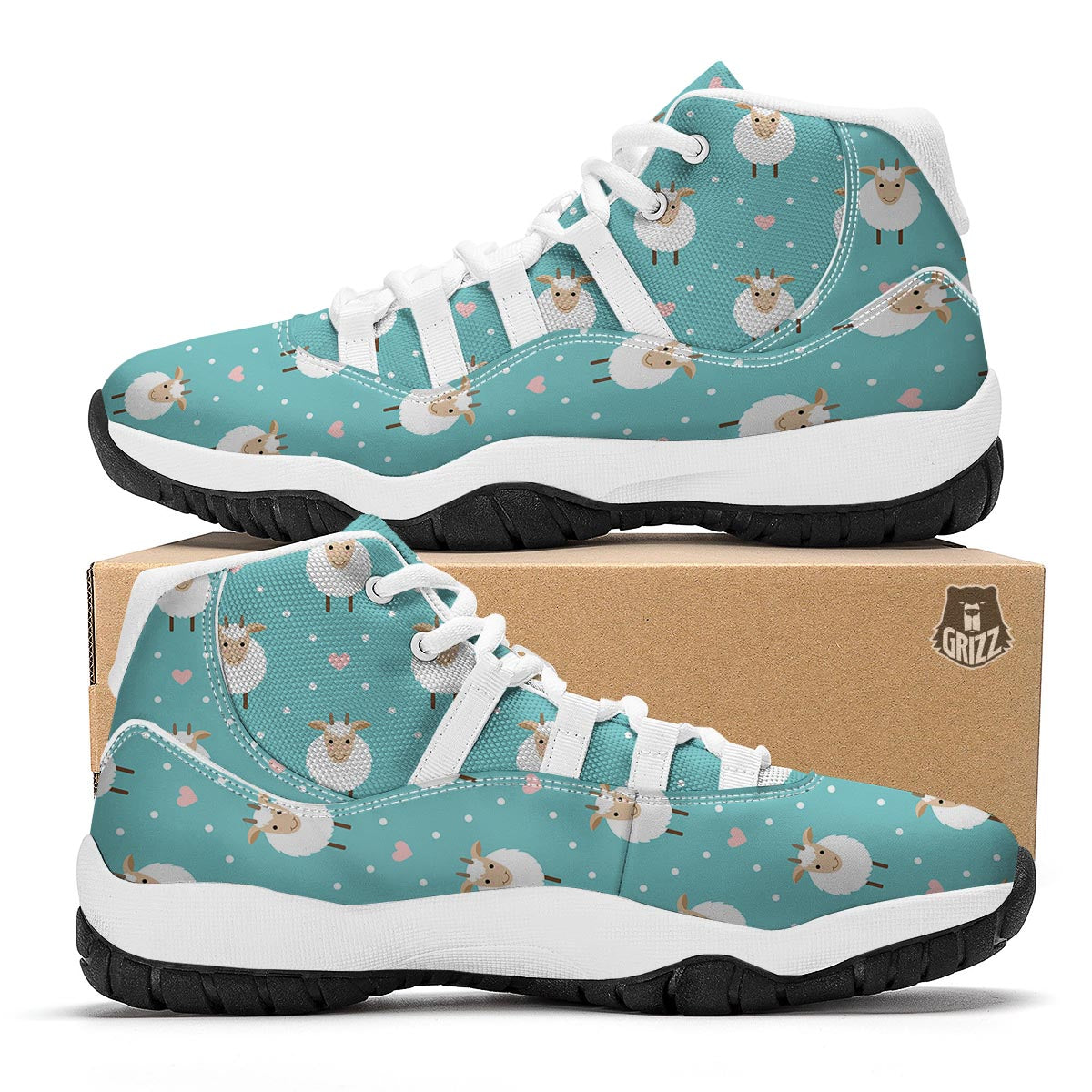 Sheep Goat Pattern Print White Bball Shoes-grizzshop