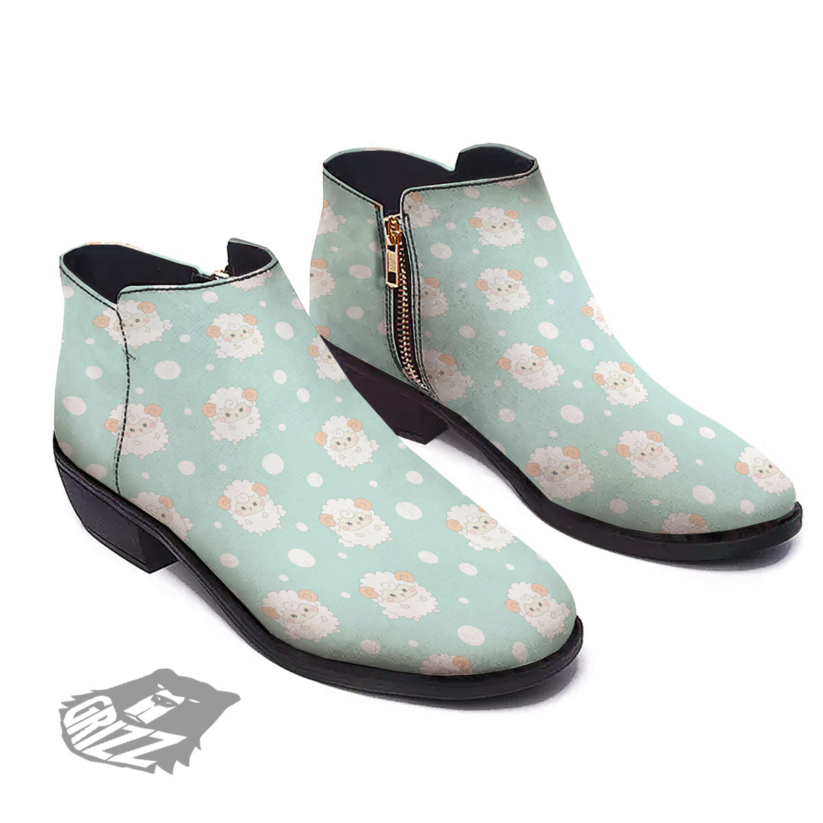 Sheep Kawaii Print Pattern Ankle Boots-grizzshop