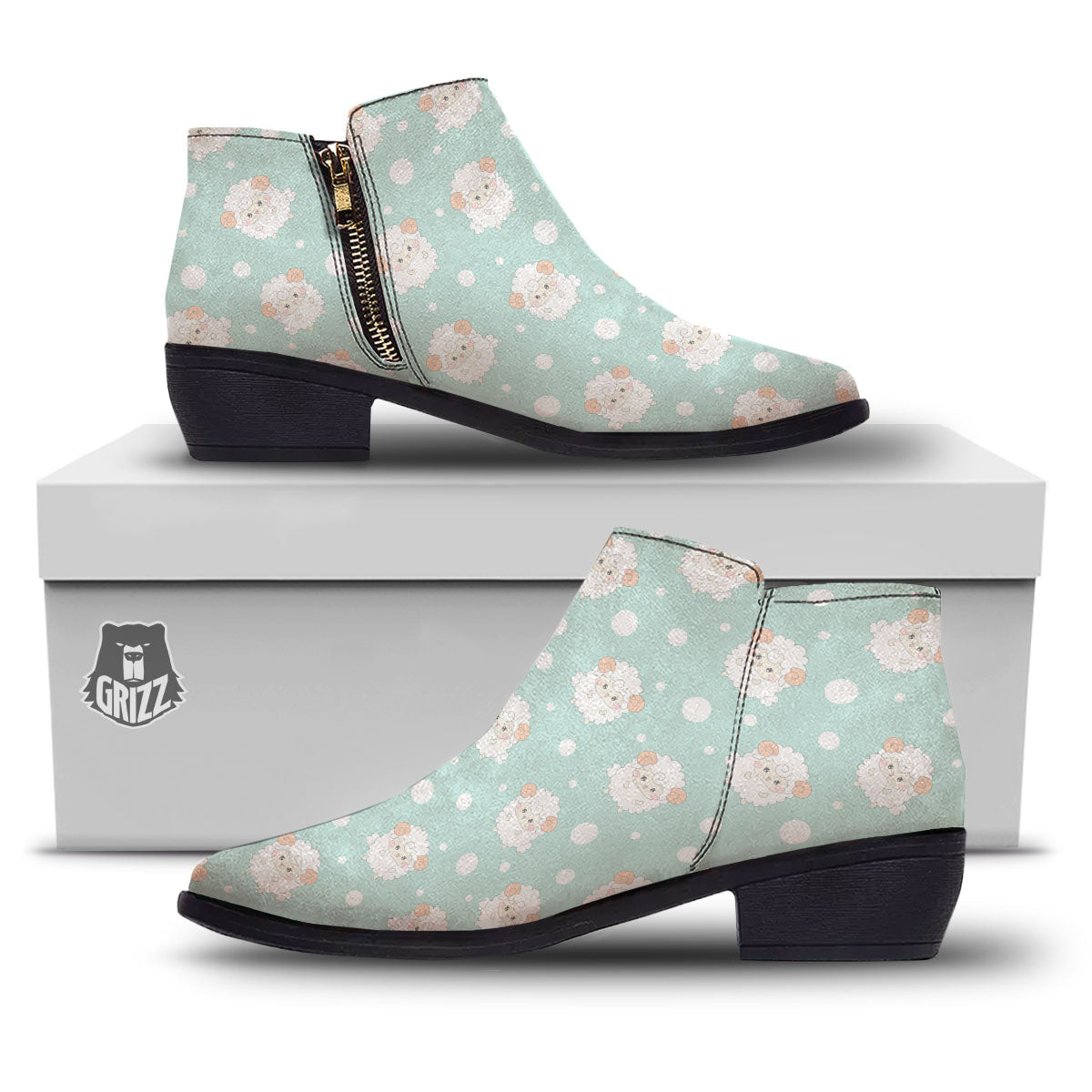 Sheep Kawaii Print Pattern Ankle Boots-grizzshop