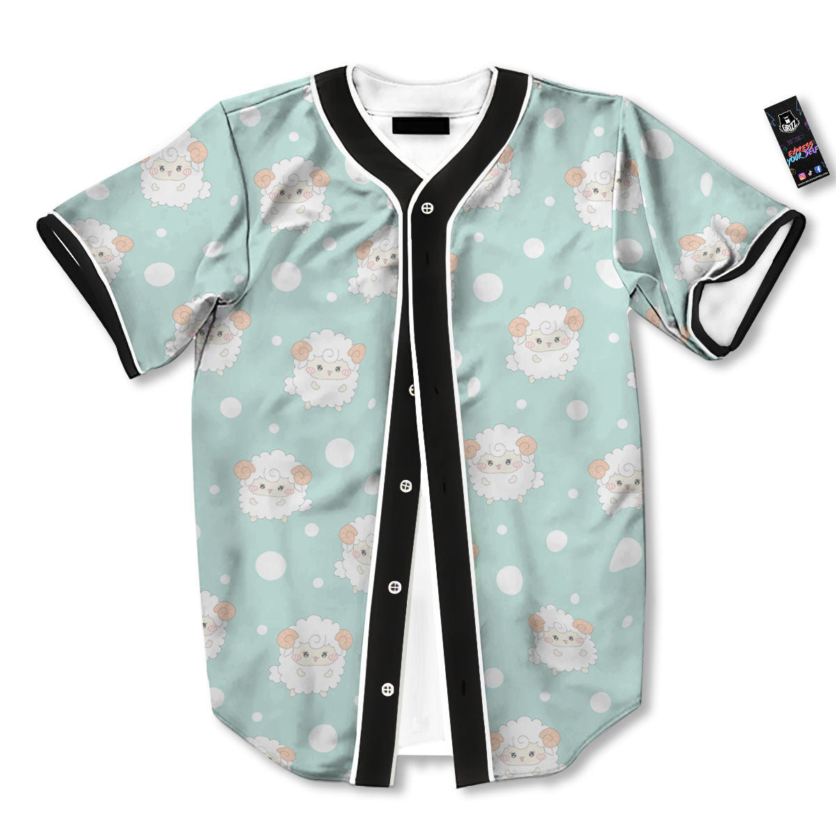 Sheep Kawaii Print Pattern Baseball Jersey-grizzshop