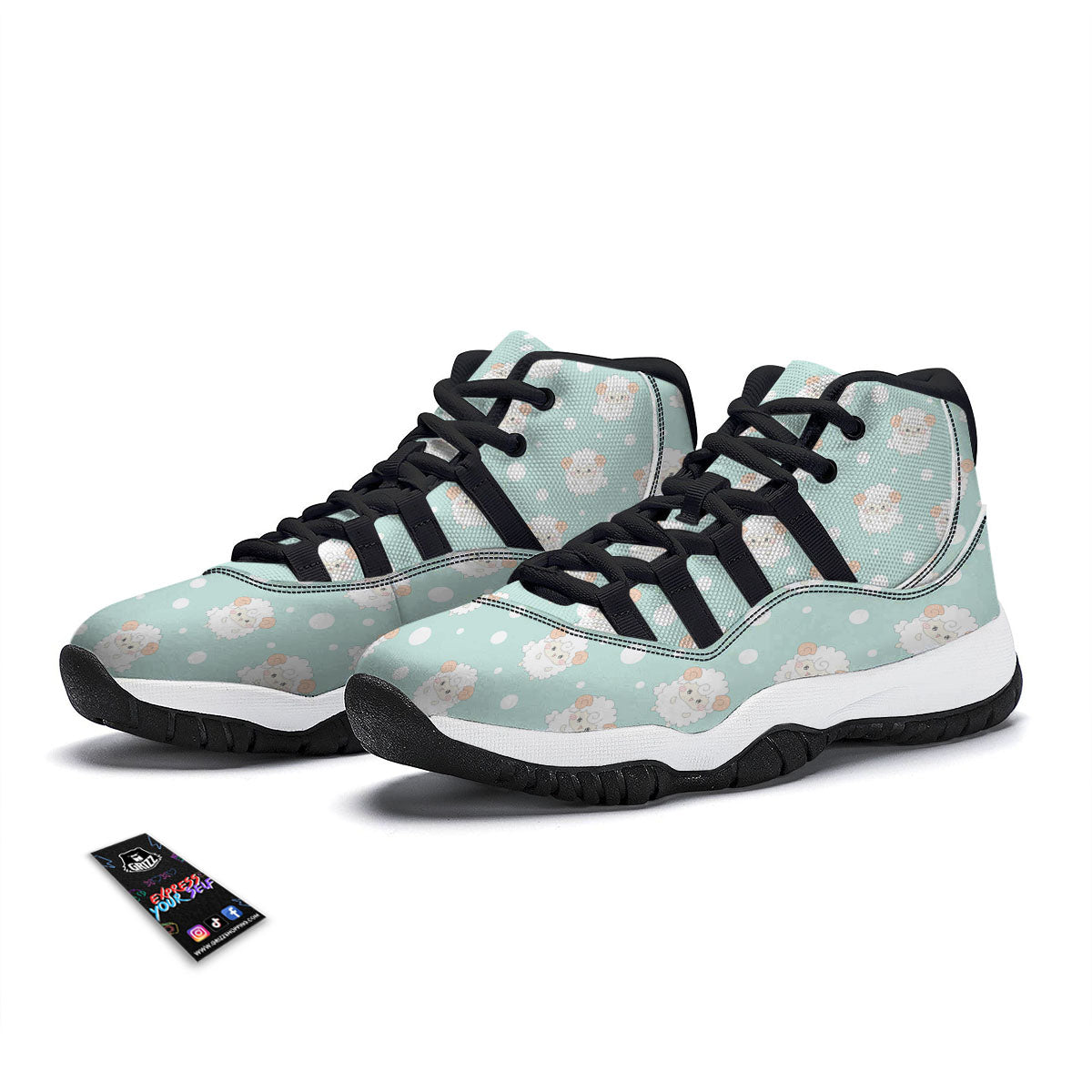 Sheep Kawaii Print Pattern Black Bball Shoes-grizzshop
