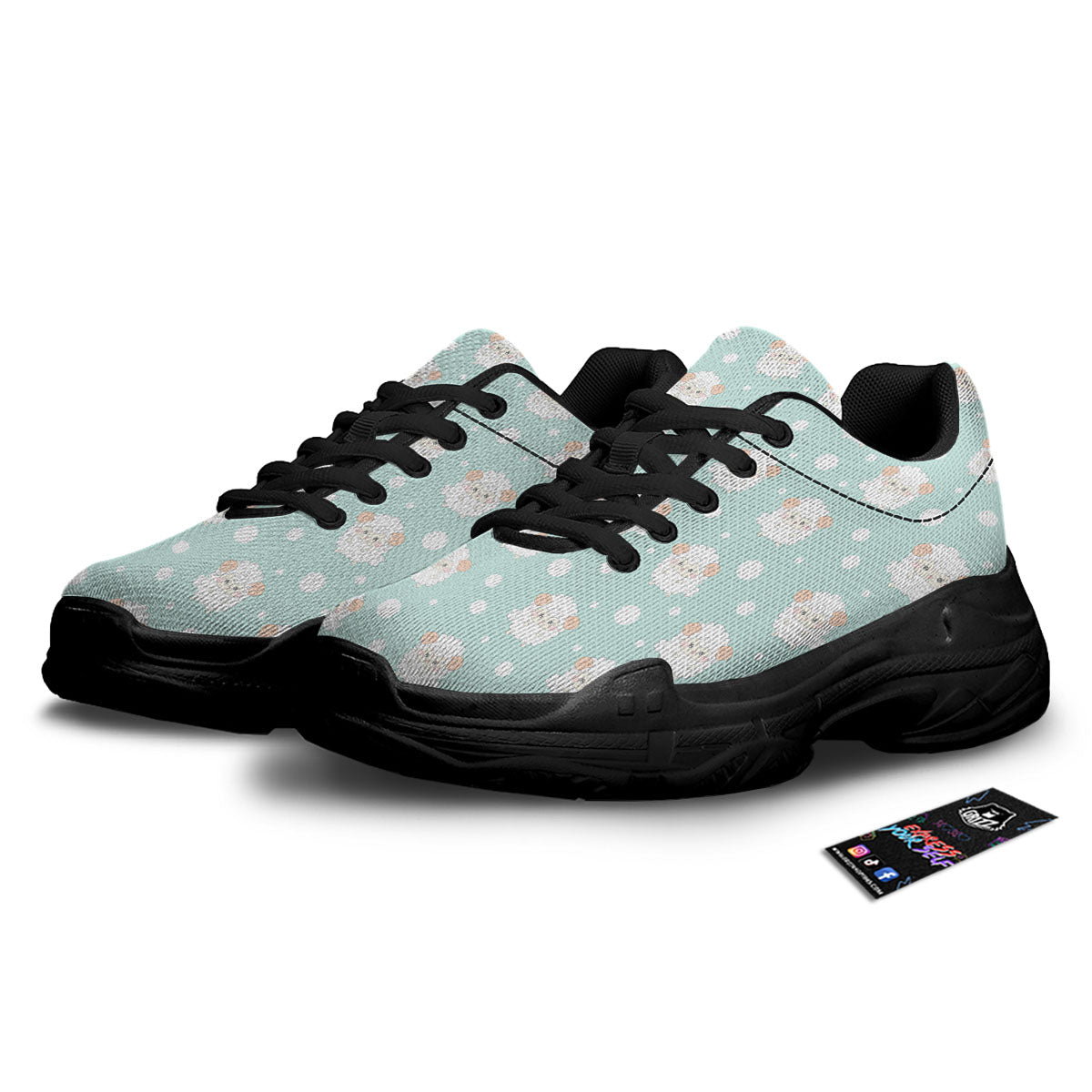 Sheep Kawaii Print Pattern Black Chunky Shoes-grizzshop