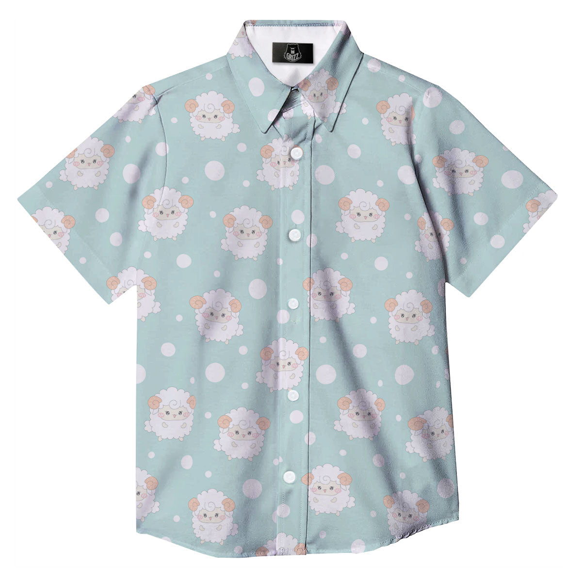 Sheep Kawaii Print Pattern Button Up Shirt-grizzshop