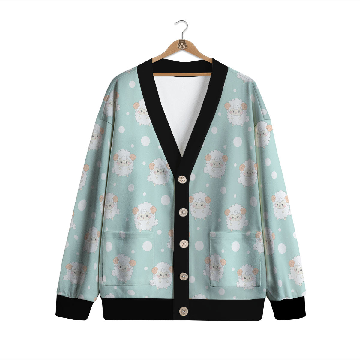 Sheep Kawaii Print Pattern Cardigan-grizzshop