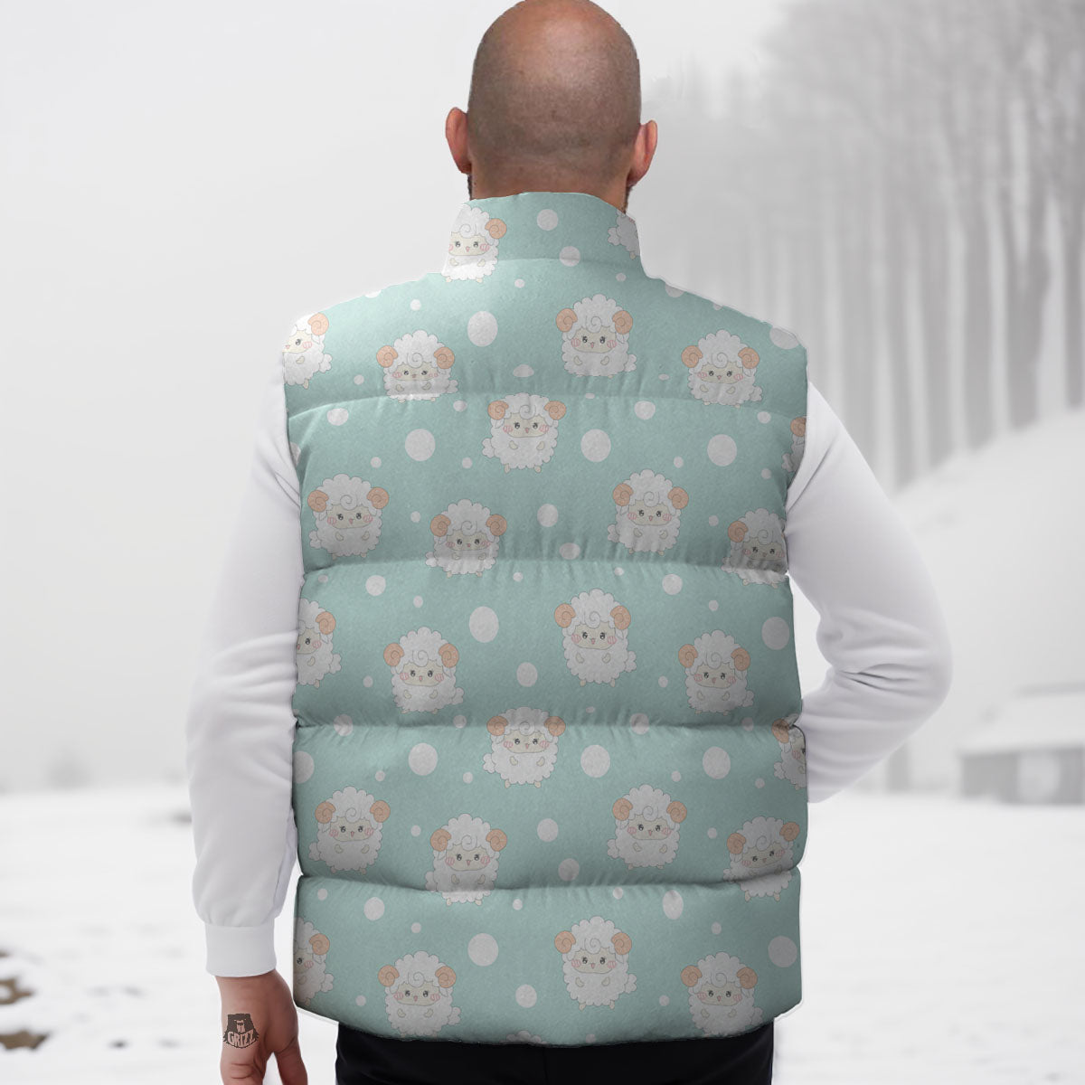 Sheep Kawaii Print Pattern Down Vest