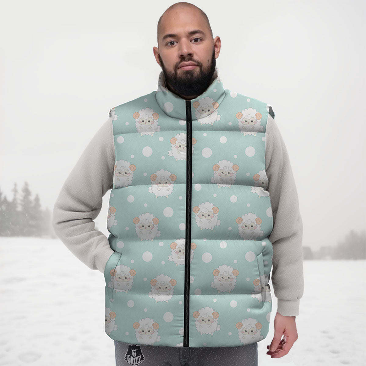 Sheep Kawaii Print Pattern Down Vest