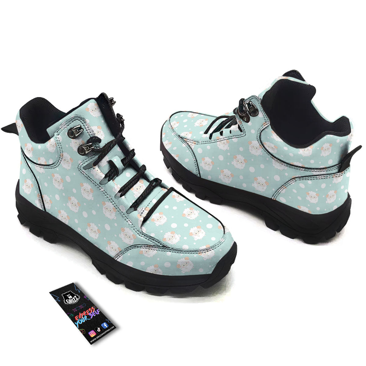 Sheep Kawaii Print Pattern Hiking Shoes-grizzshop