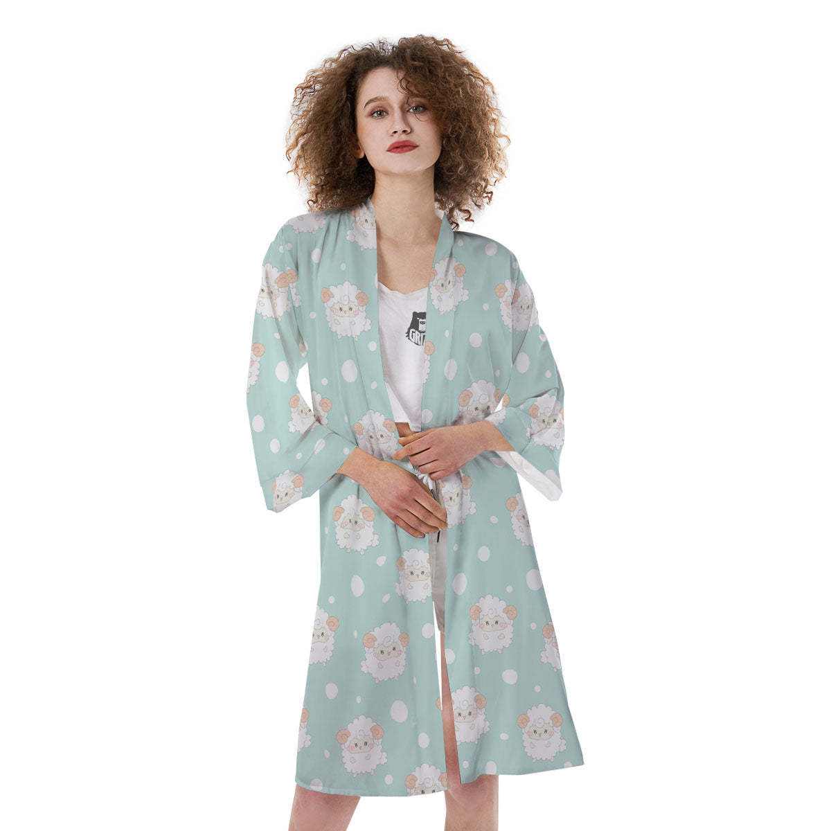 Sheep Kawaii Print Pattern Kimono-grizzshop
