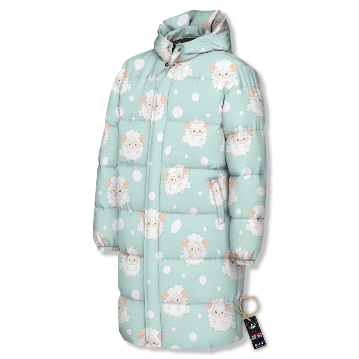 Sheep Kawaii Print Pattern Long Down Jacket-grizzshop