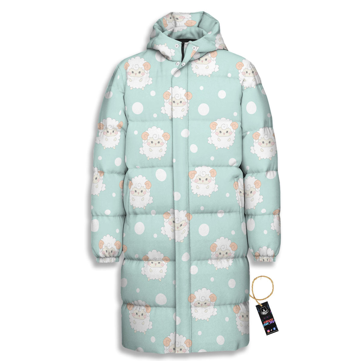 Sheep Kawaii Print Pattern Long Down Jacket-grizzshop