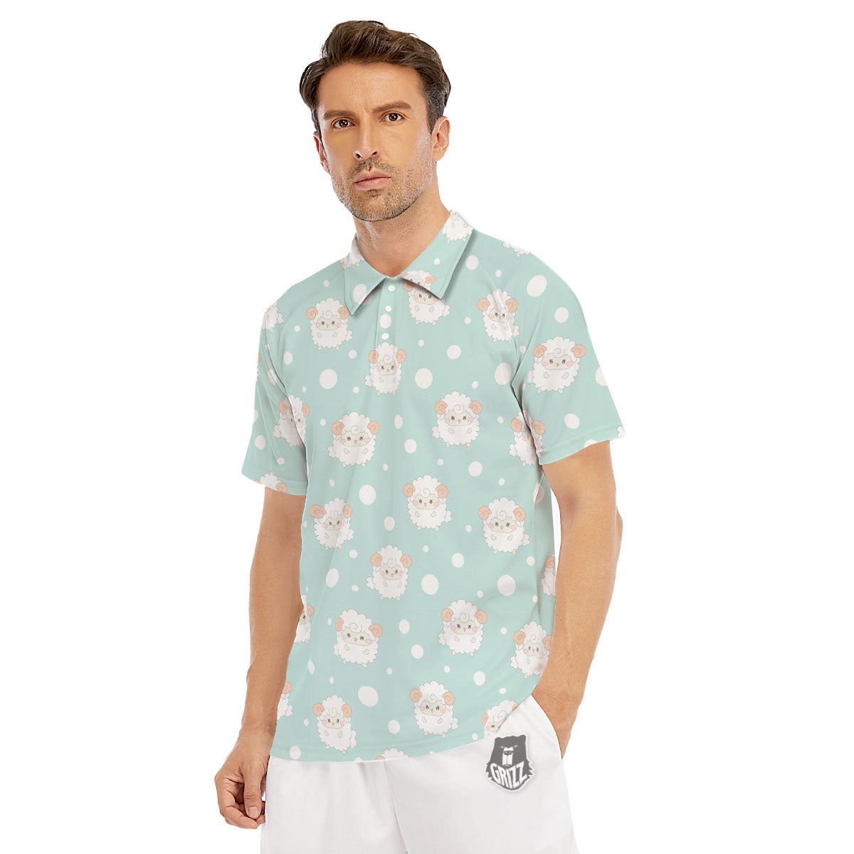 Sheep Kawaii Print Pattern Men's Golf Shirts-grizzshop