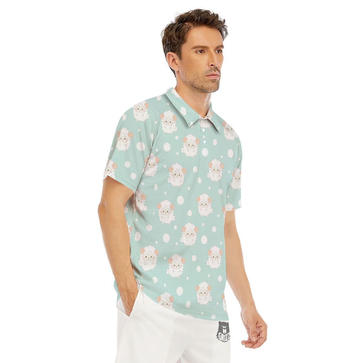 Sheep Kawaii Print Pattern Men's Golf Shirts-grizzshop