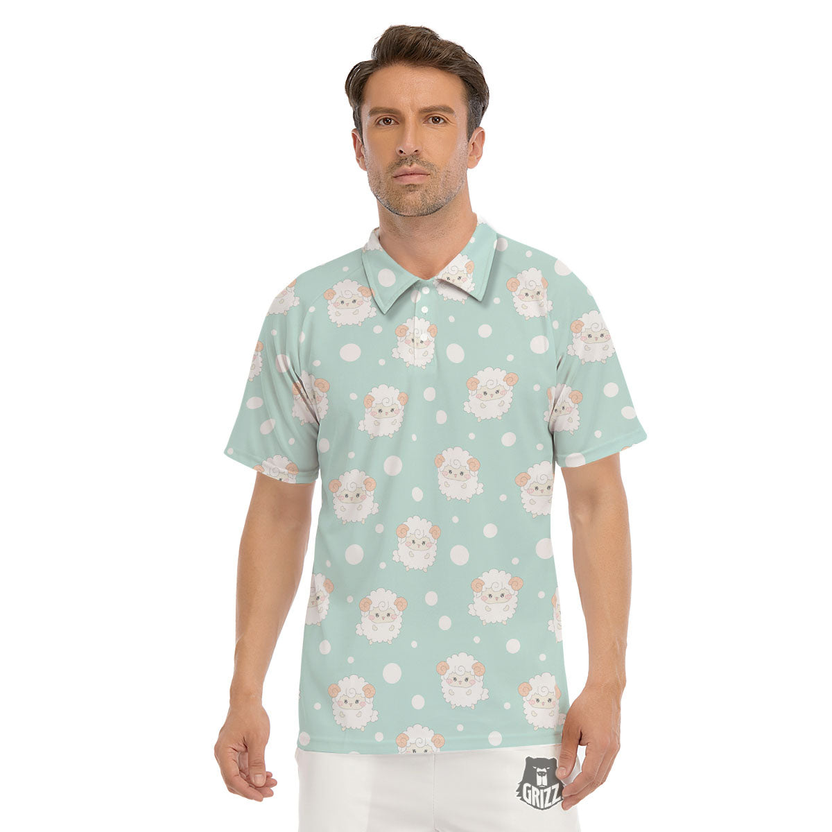 Sheep Kawaii Print Pattern Men's Golf Shirts-grizzshop