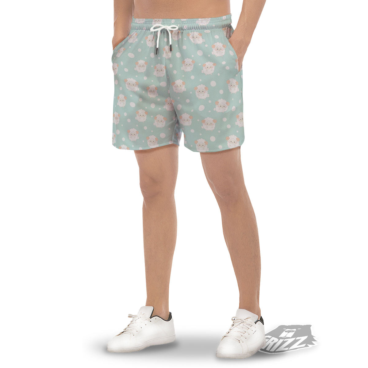 Sheep Kawaii Print Pattern Men's Gym Shorts-grizzshop